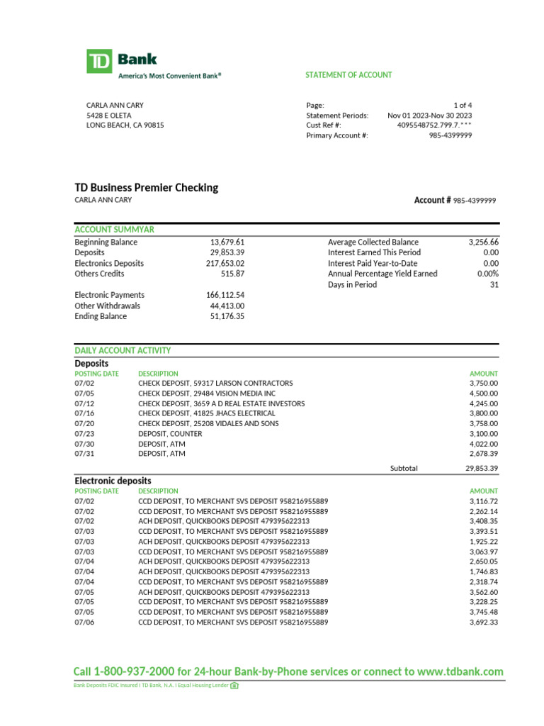 Business Checking Account Summary | PDF | Banks | Interest
