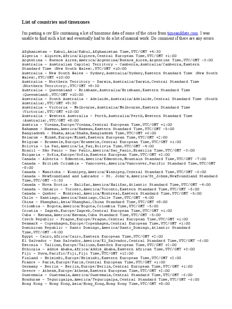 List of Countries and Timezones | PDF | Greenwich Mean Time | Asia