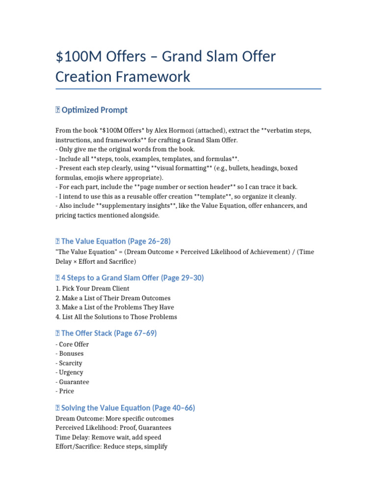 100M Offers Grand Slam Offer Framework (AutoRecovered) | PDF