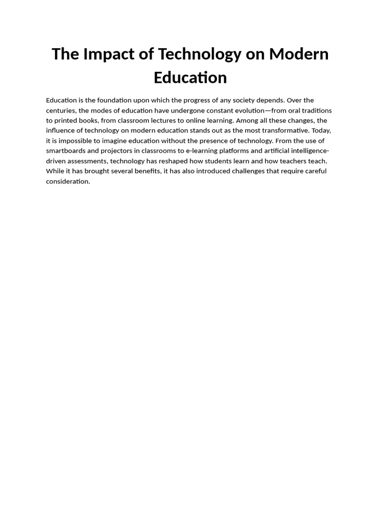 The Impact of Technology On Modern Education | PDF