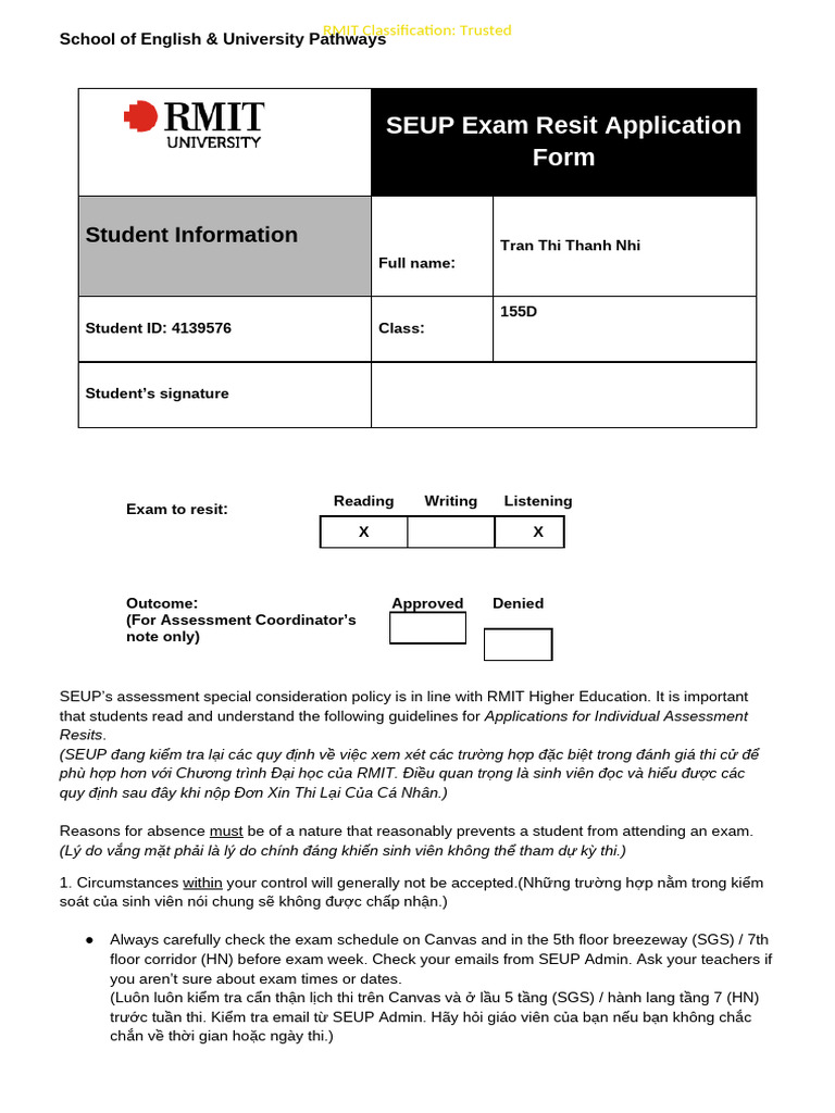 SEUP Resit Special Consideration Policy For Students May 2020 | PDF