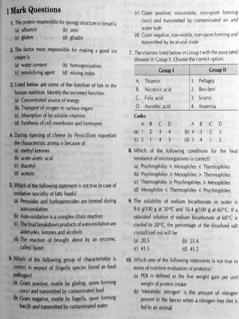 GATE Food Technology Question Paper 2011 | PDF