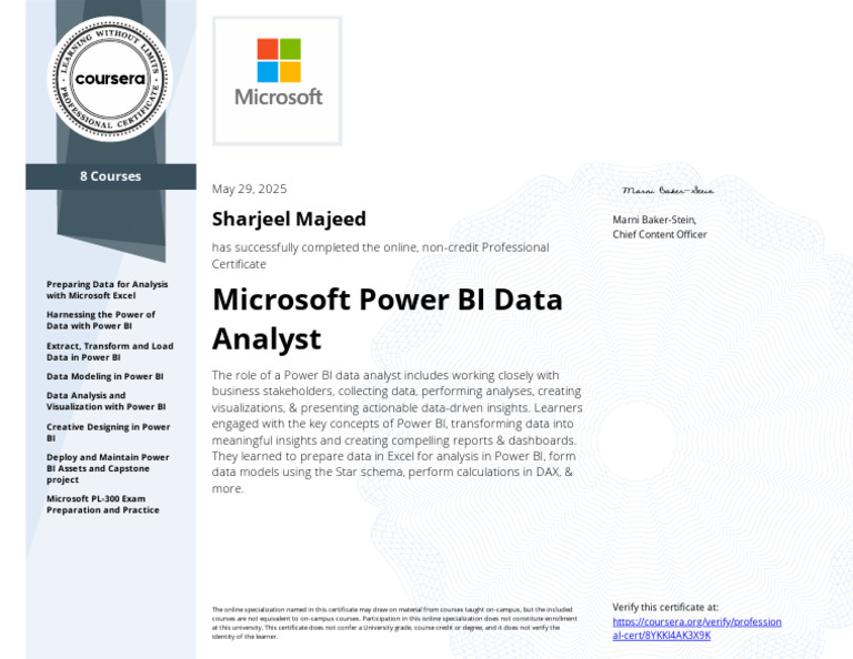 Microsoft Power BI Data Analyst Certificate | PDF