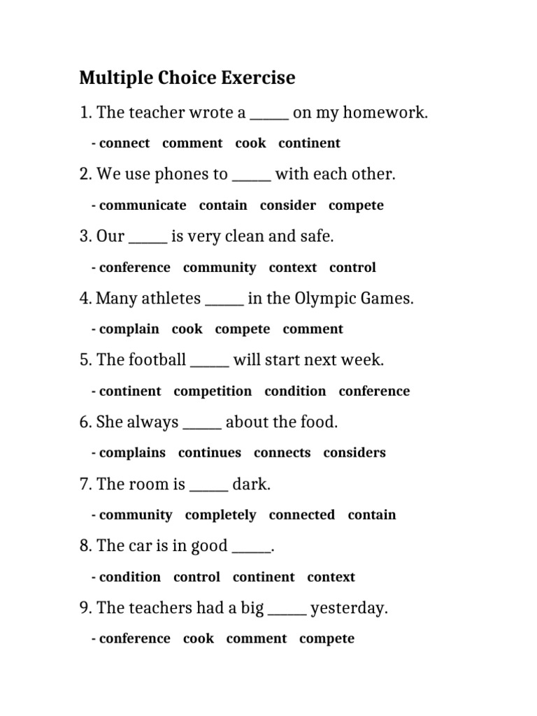 Multiple Choice Exercise | PDF