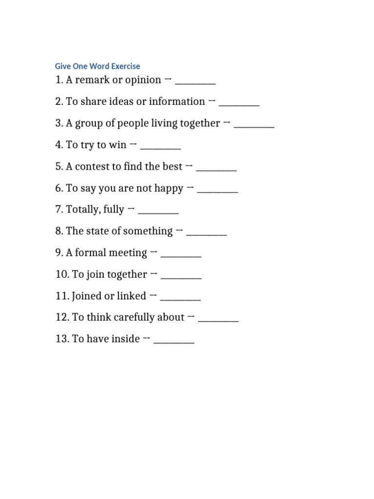 One Word Exercise Instructions | PDF