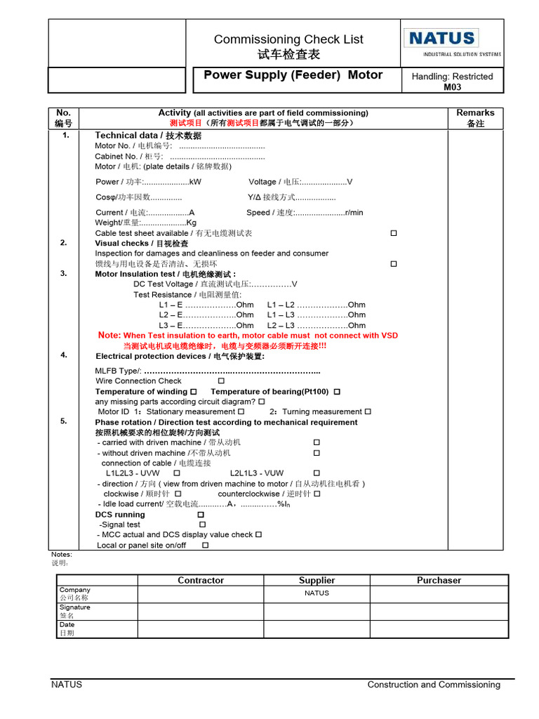 M03 Power Supply (Feeder) Motor Check List | PDF