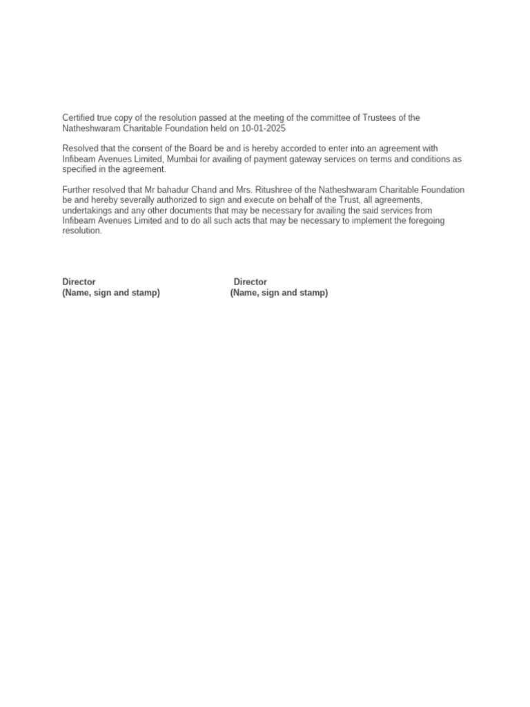 Natheshwaram Foundation Payment Gateway Resolution | PDF