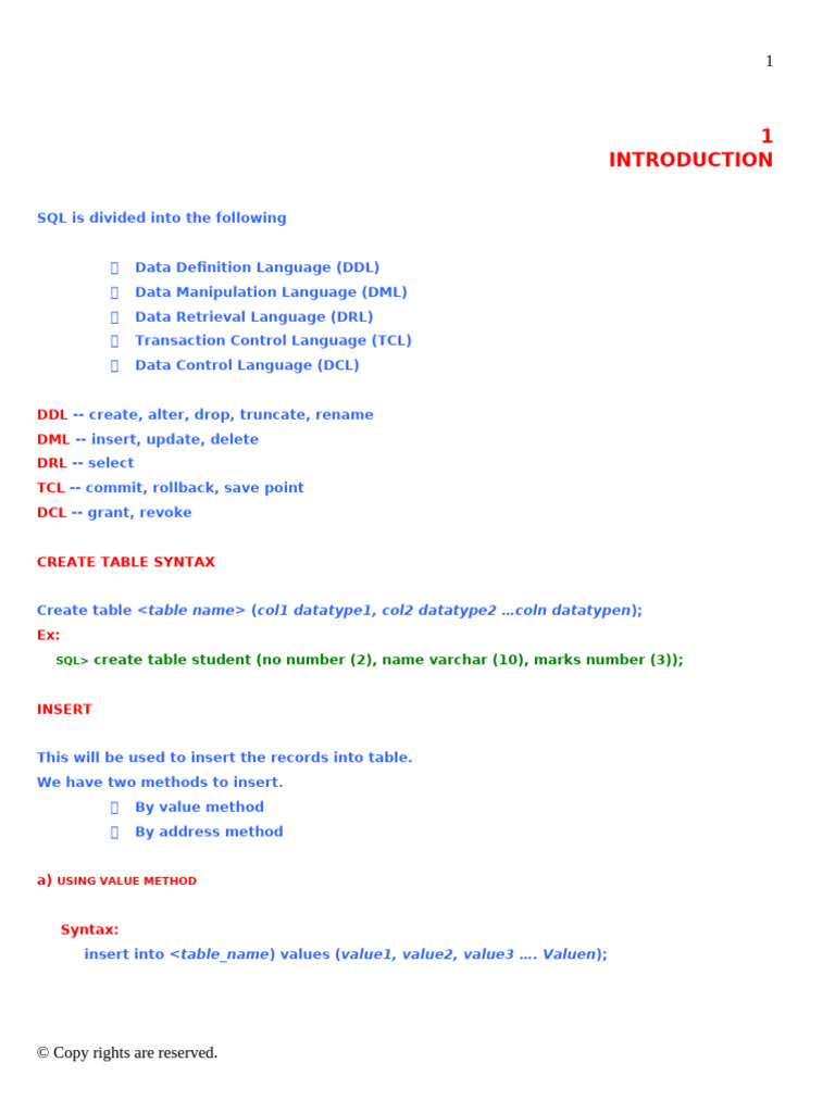 SQL Basics: Table Creation & Data Insertion | PDF | Computer ...