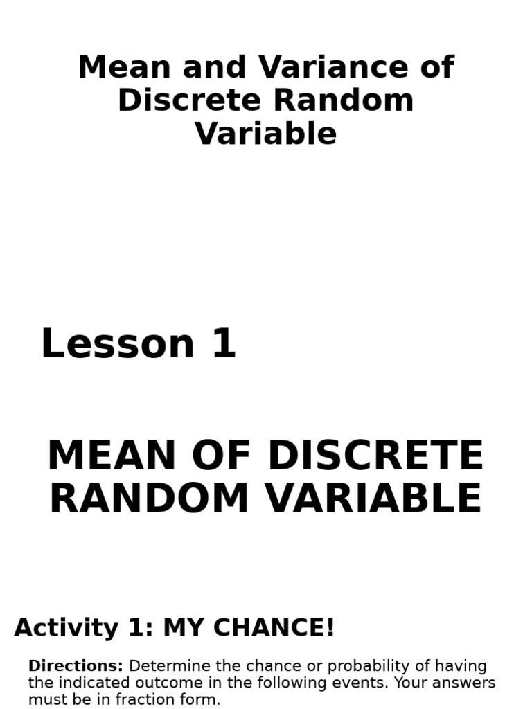 Mean and Variance of DRV | PDF | Probability Distribution | Variance