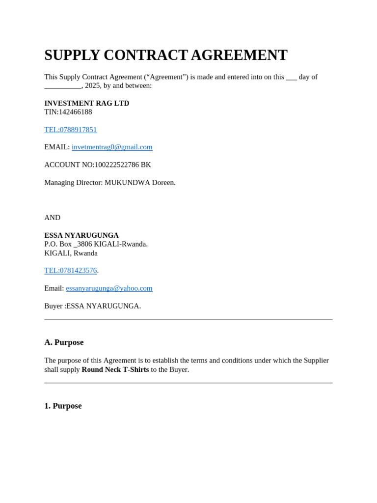 Supply Contract for Round Neck T-Shirts | PDF | Procurement | Breach Of ...