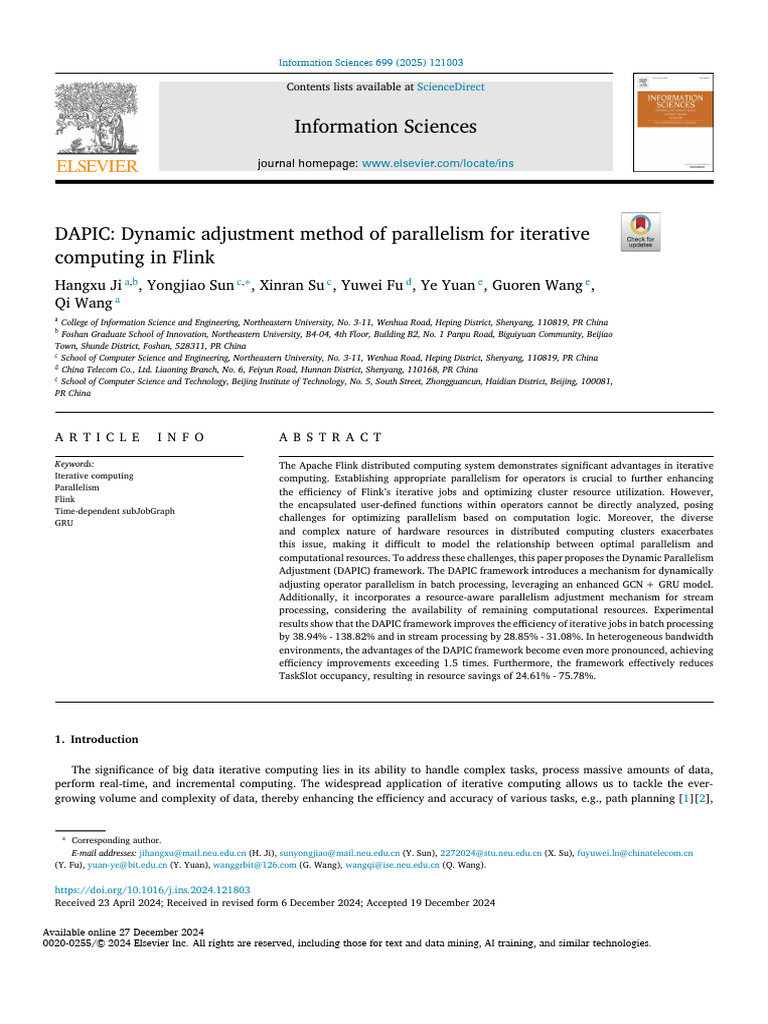 DAPIC Dynamic Adjustment Method of Parallelism For Iterativecomputing ...