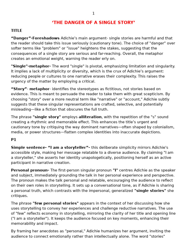 The Impact of Single Stories Explained | PDF | Narrative | Storytelling