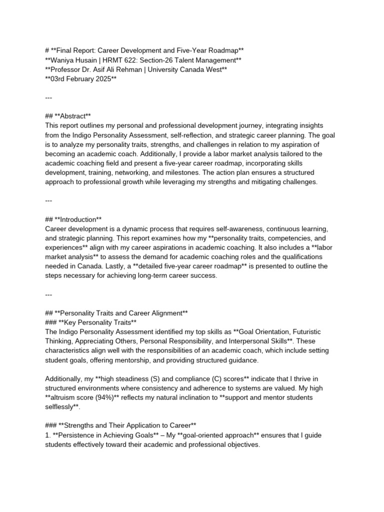 Career Development Roadmap for Academic Coaching | PDF | Mentorship ...