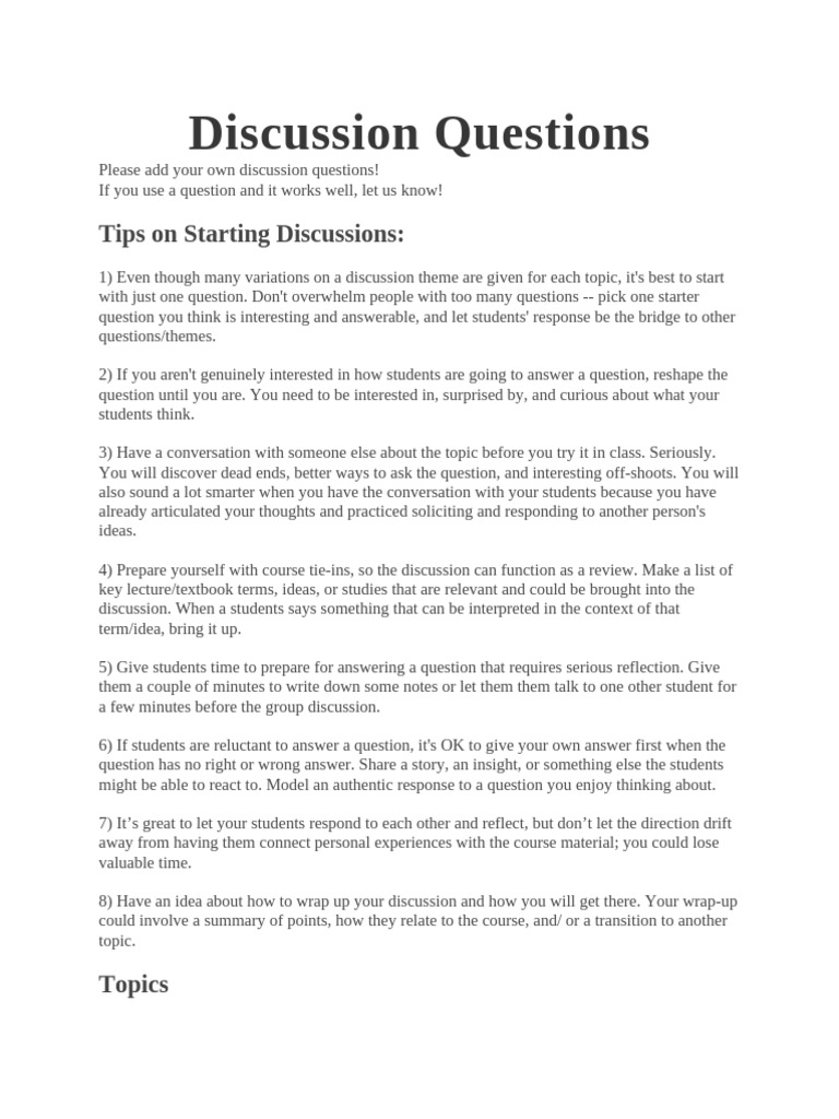 Effective Discussion Questions Guide | PDF | Attachment Theory | Experience
