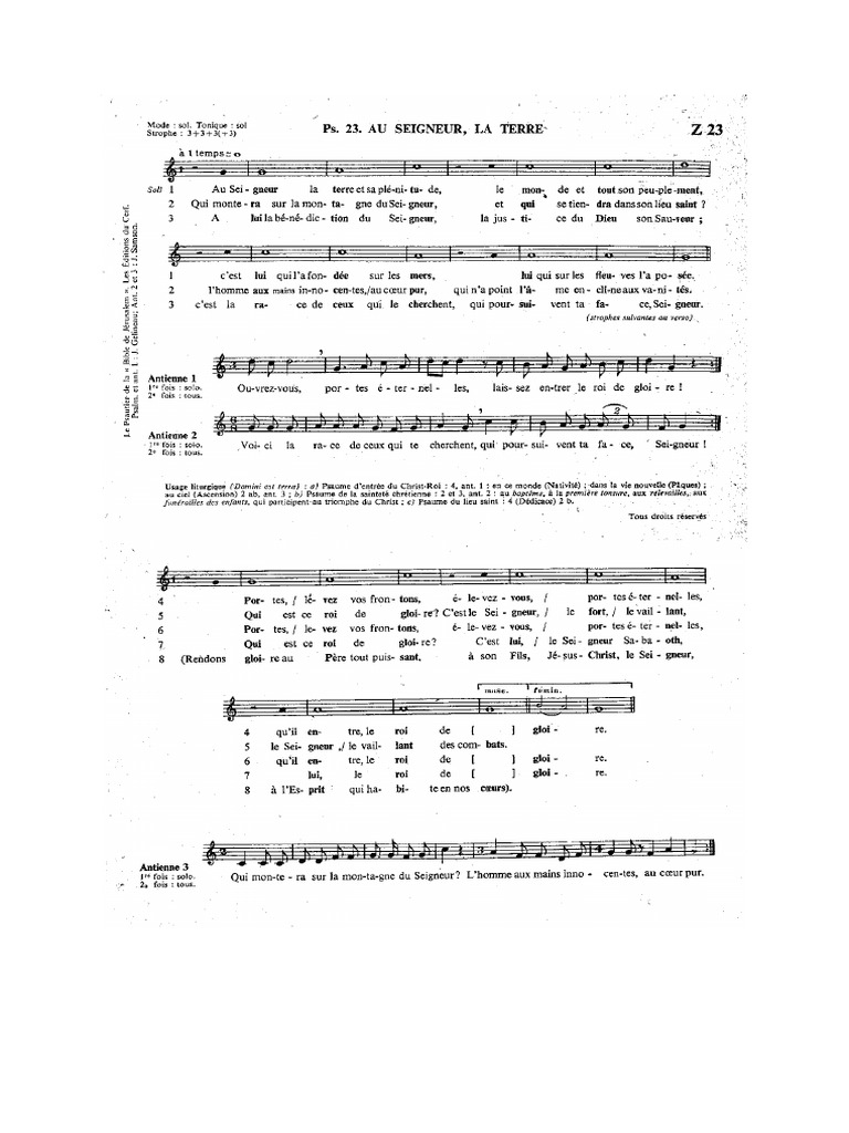 Psaume 23 Au Seigneur, La Terre Z.23 | PDF