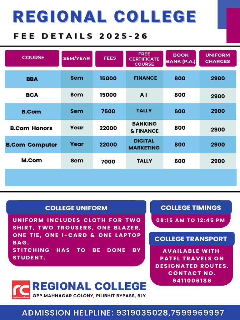 College Fee and Uniform Details 2025-26 | PDF