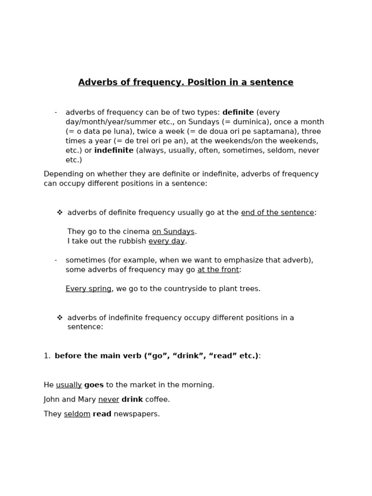 Adverbs of Frequency - Position in A Sentence (Beginners) | PDF