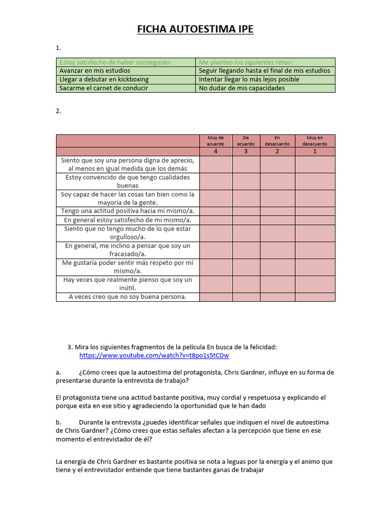 Ficha de Autoestima y Retos Personales | PDF | Autoestima
