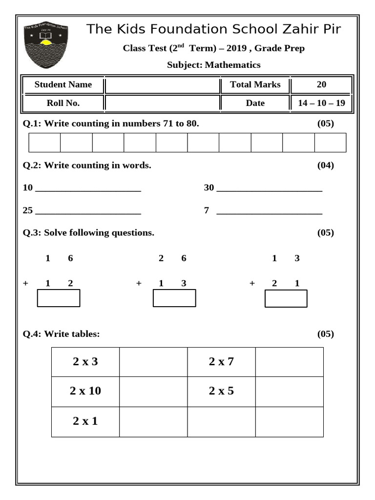 Grade Prep Math Test 2019 | PDF