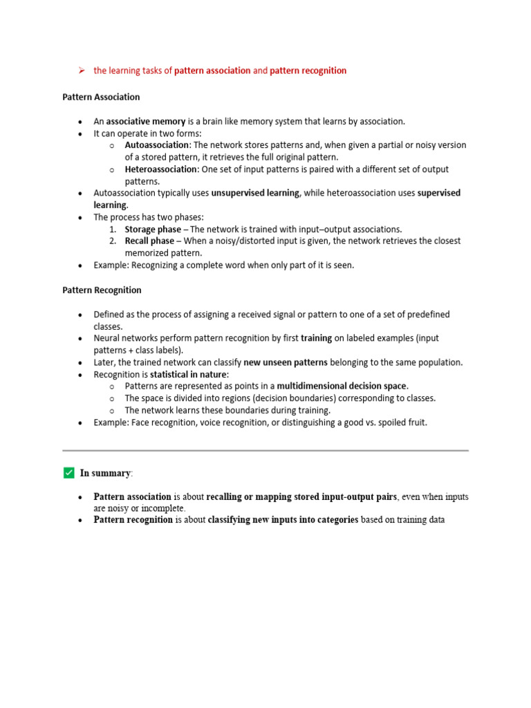 Pattern Association and Recognition in Neural Networks | PDF | Pattern ...