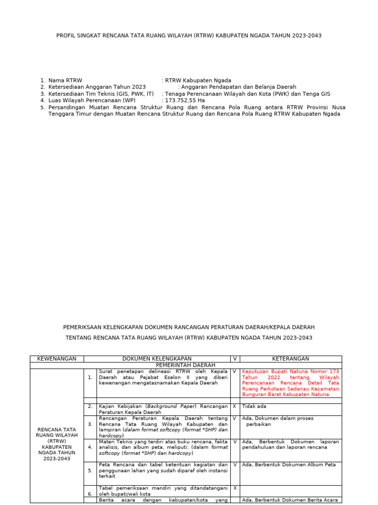 Format Telaahan Penyusunan RDTR 2023 | PDF