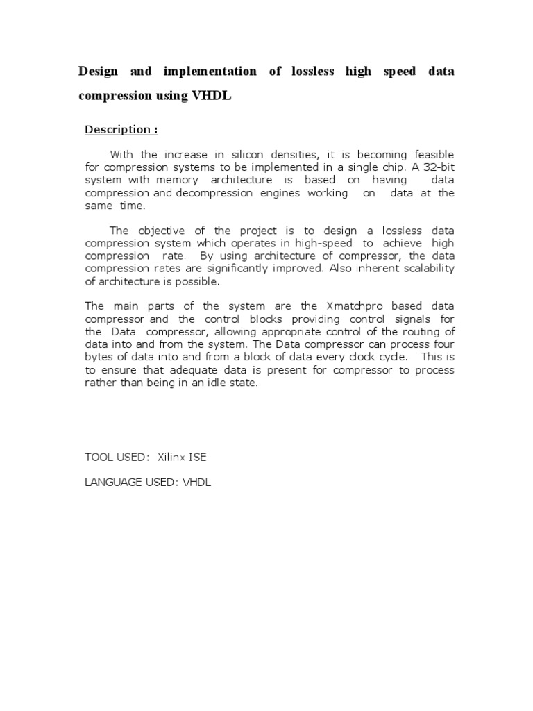 4 Design and Implementation of Lossless High Speed Data Compression ...