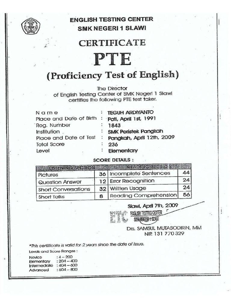 Sertifikat Pte | PDF