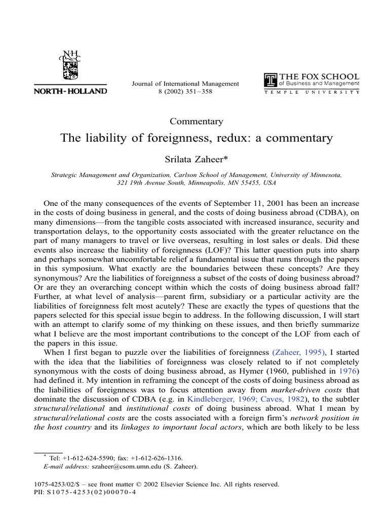 Revisiting Liability of Foreignness | PDF | Value (Ethics ...