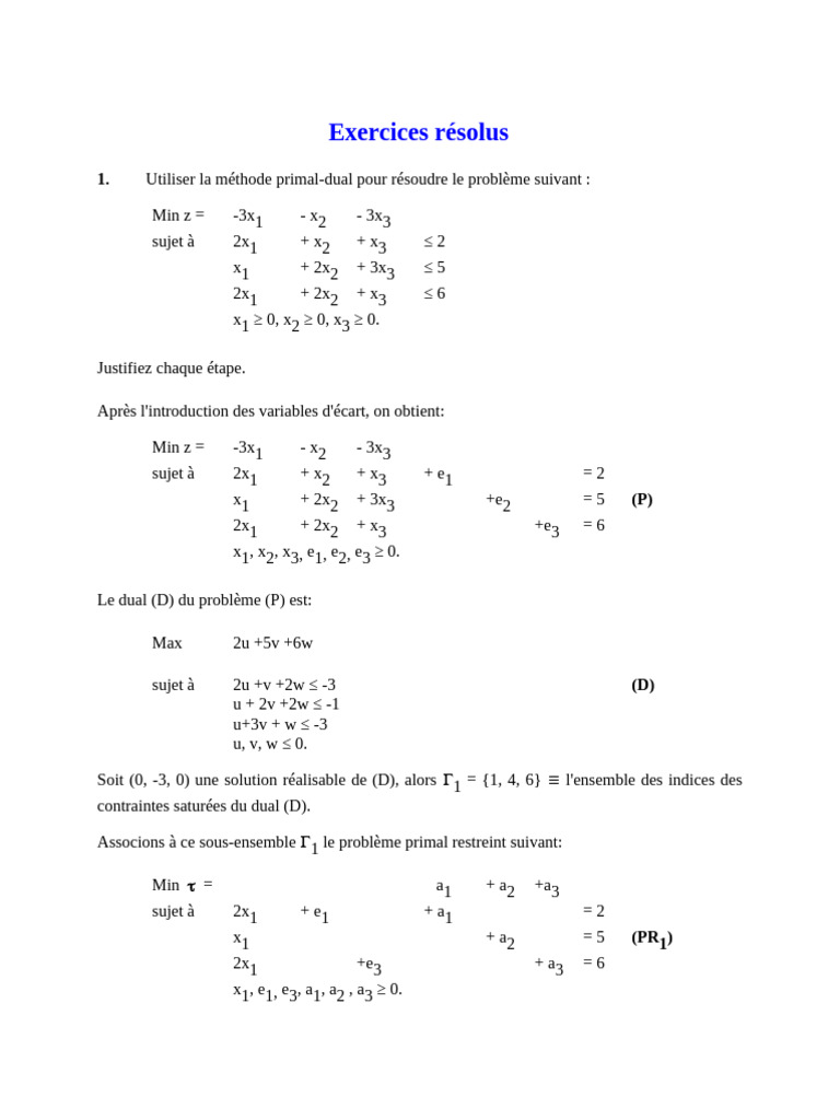Résolution de problèmes de programmation linéaire | PDF | Optimisation ...