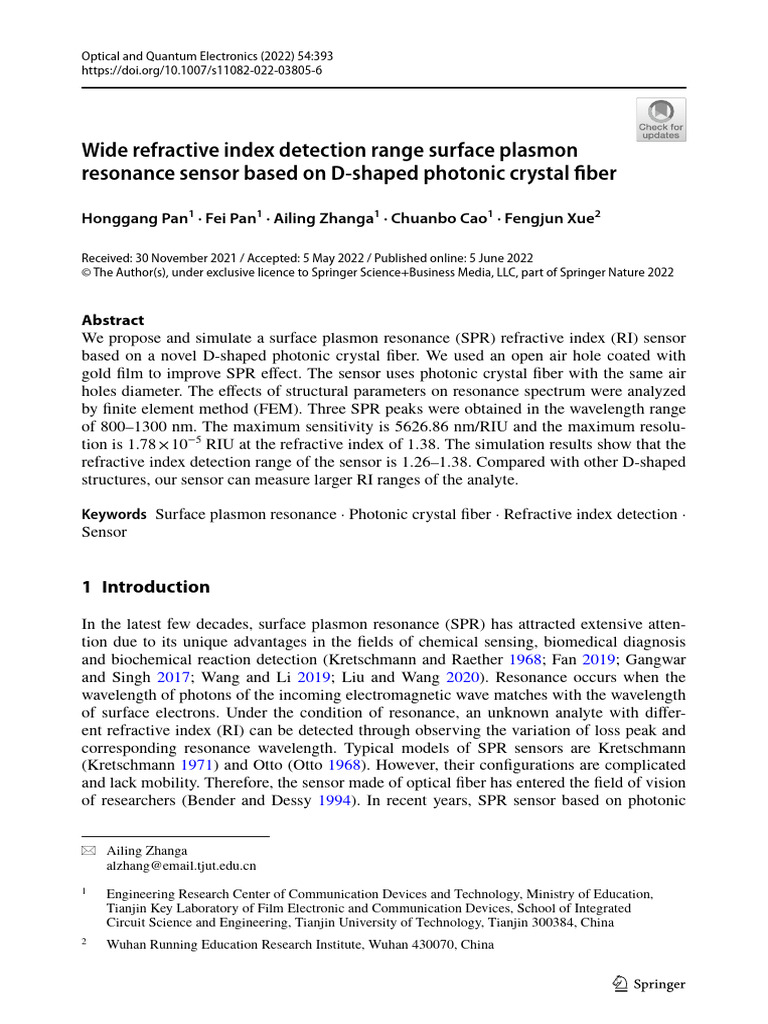 D-Shaped Fiber SPR Sensor for RI Detection | PDF | Surface Plasmon ...