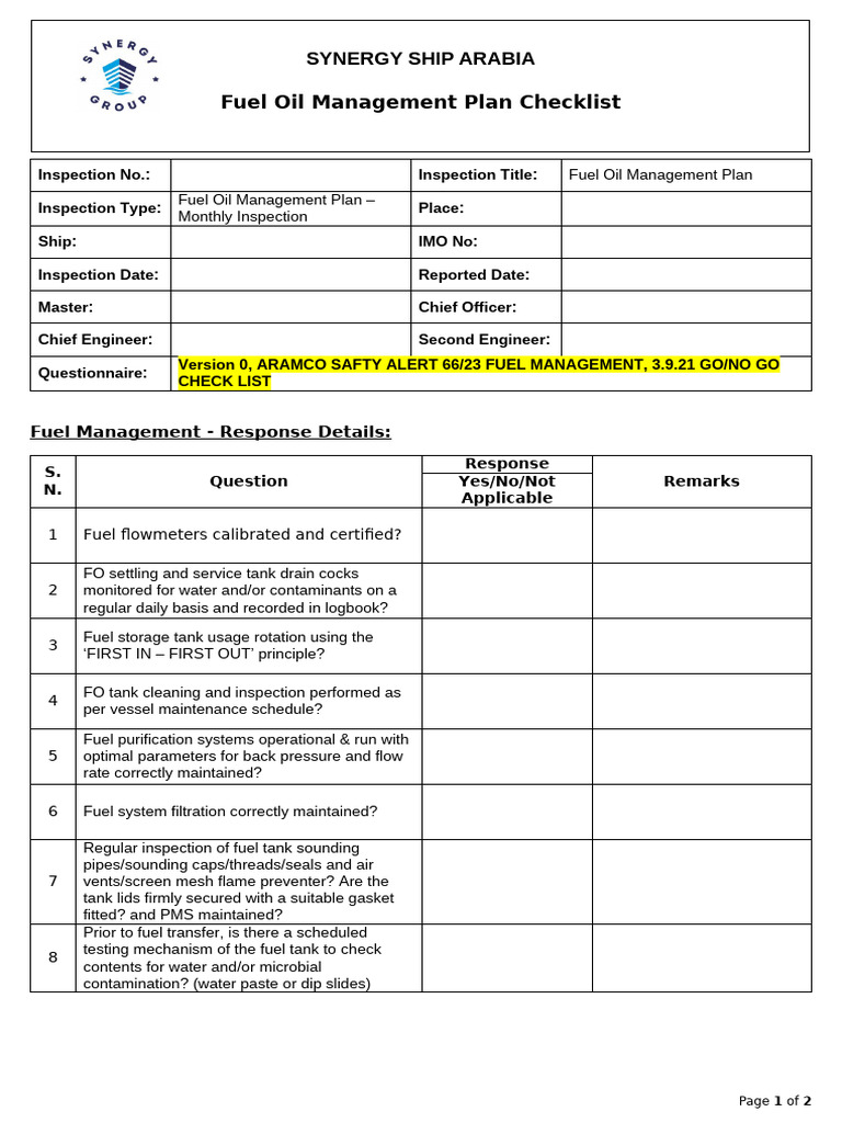 Fuel Oil Management Plan Checklist | PDF | Water