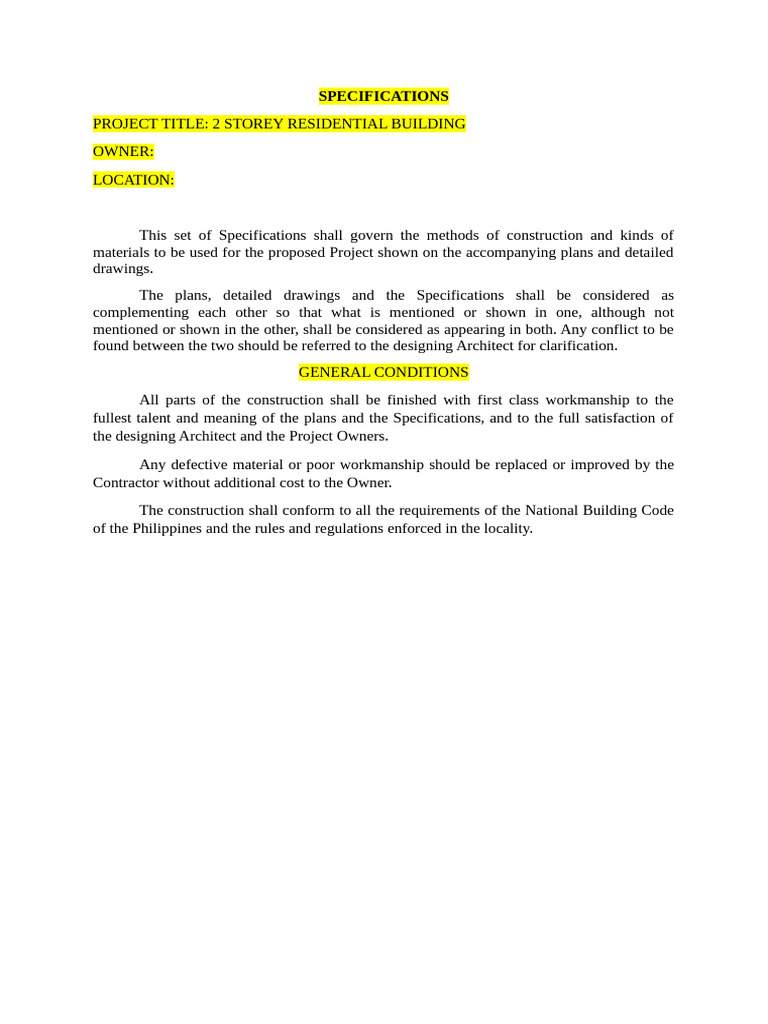 Specifications Template | PDF