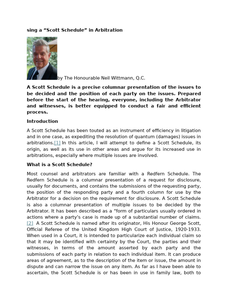 Understanding Scott Schedules in Arbitration | PDF | Arbitration | Pleading