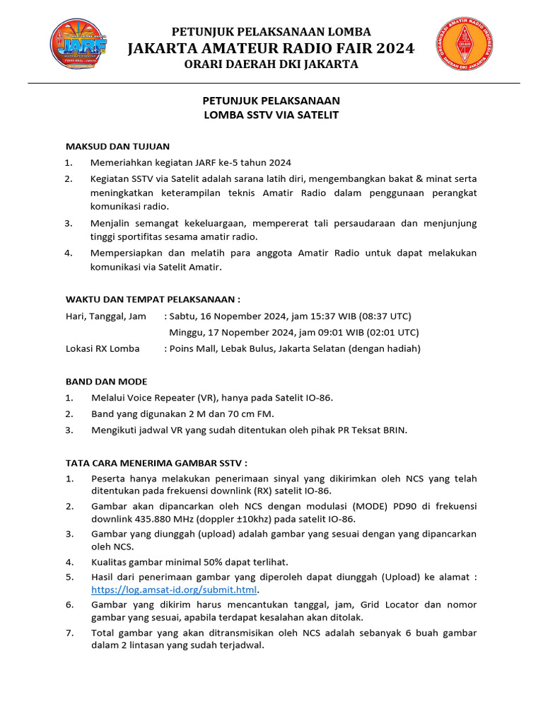 Lomba SSTV Satelit JARF 2024 Jakarta | PDF