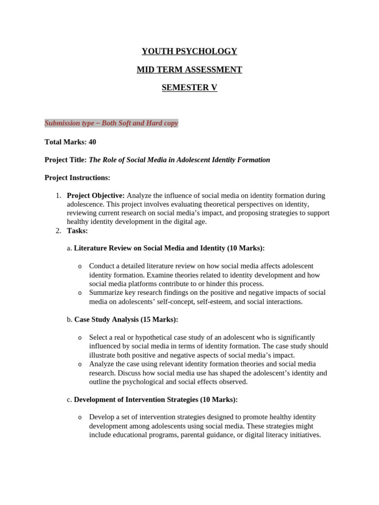 Adolescent Identity and Self-Esteem Projects | PDF | Psychological ...