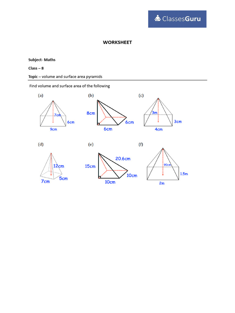 Volume and Surface Area Pyramids | PDF