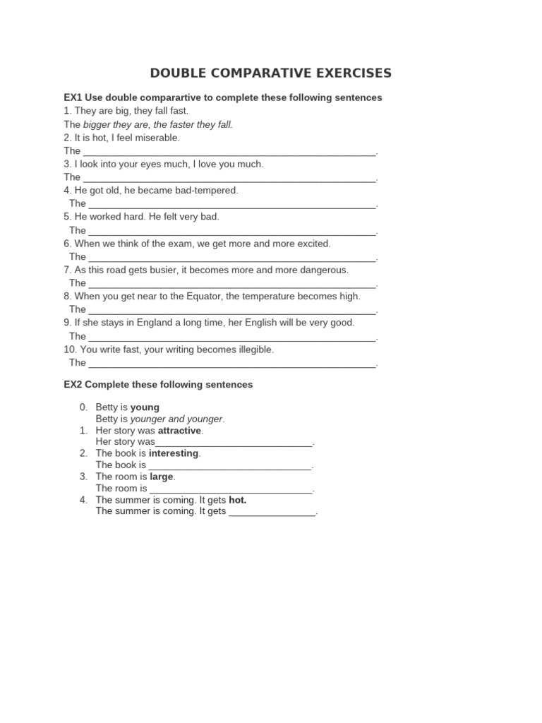 Double Comparative Exercises PDF | PDF
