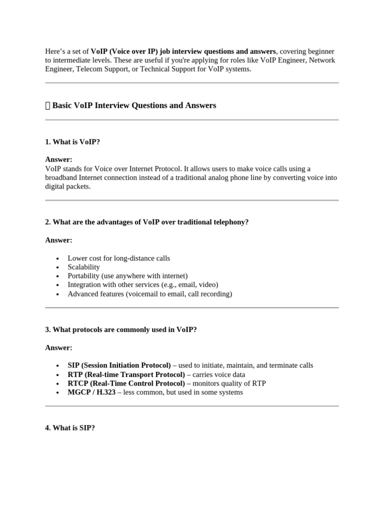 VoIP Interview Questions and Answers Guide | PDF | Voice Over Ip ...