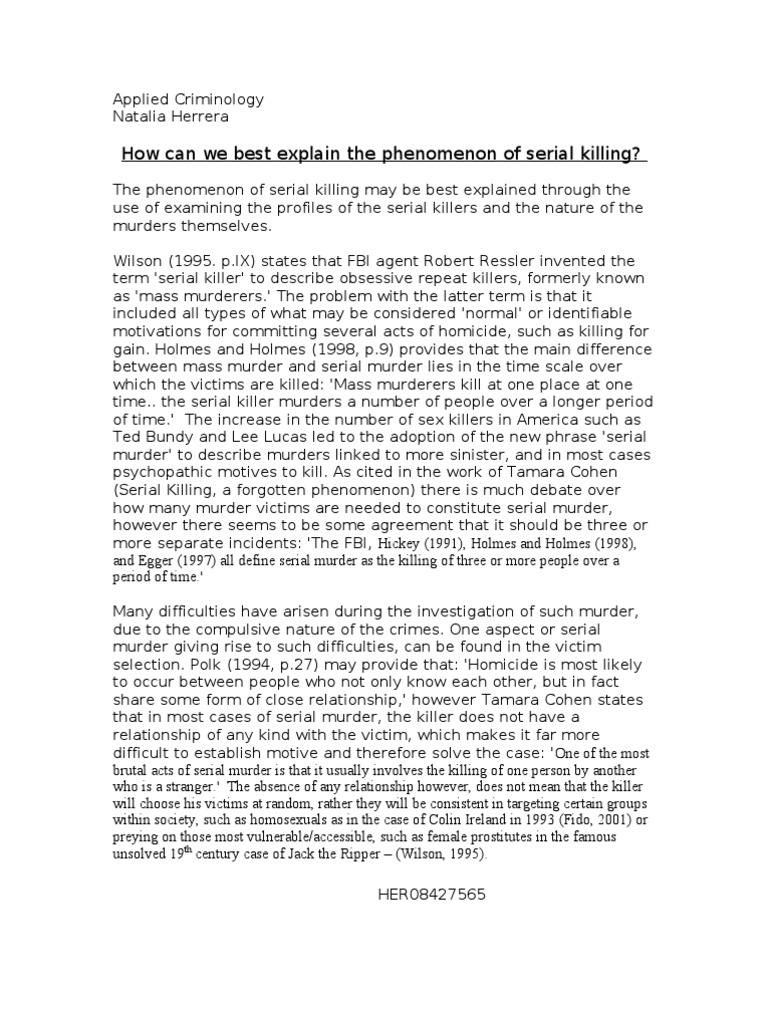 Serial Killer Essay PDF Serial Killer Offender Profiling