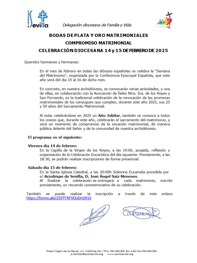 Celebración Bodas de Plata y Oro 2025 | PDF