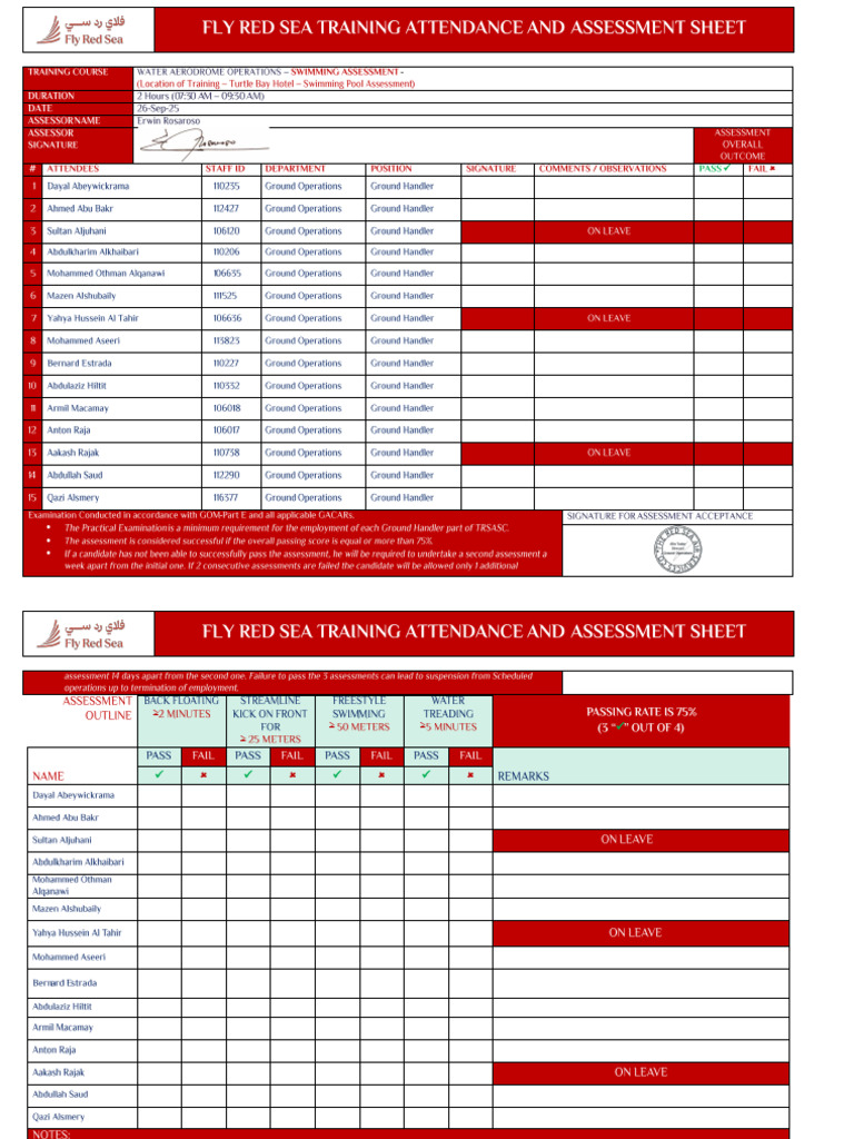 Swimming Assessment Format 2 | PDF