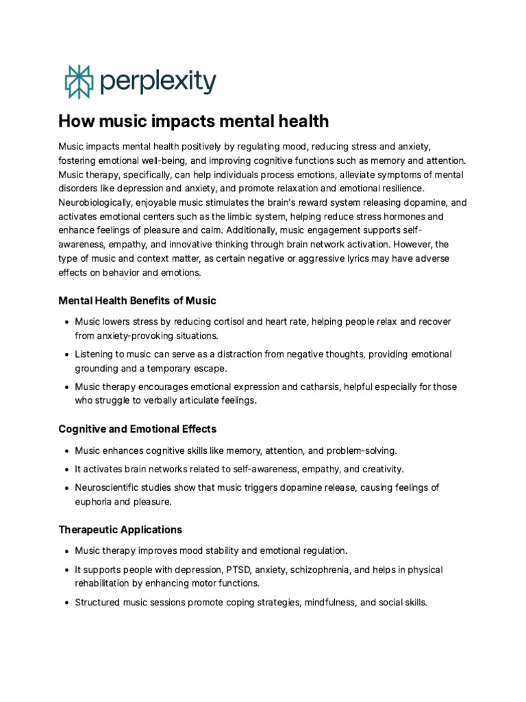 Benefits of Music on Mental Health | PDF | Mental Health | Anxiety