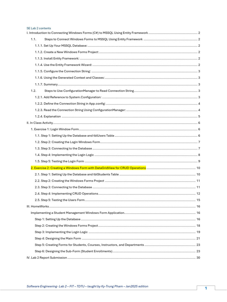Connect C# Windows Forms to MSSQL | PDF | Microsoft Sql Server | Entity ...