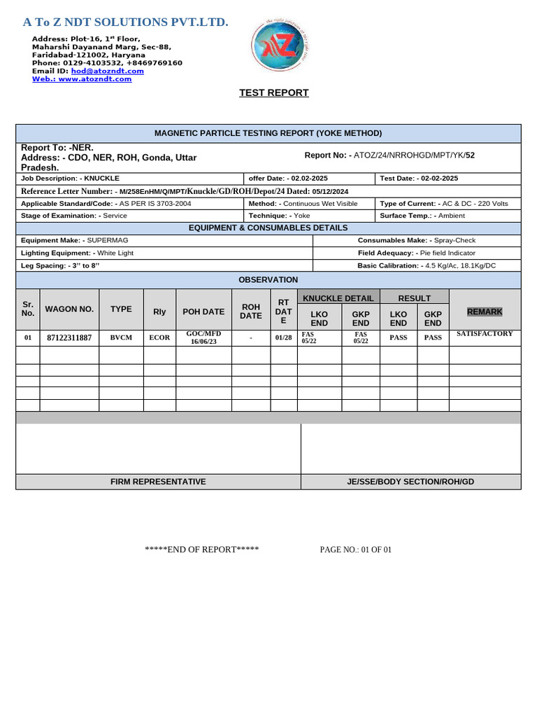 Magnetic Particle Testing Report | PDF | Nondestructive Testing ...