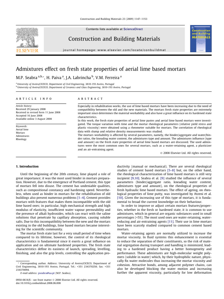 Admixtures Impact on Lime Mortar Properties | PDF | Concrete | Mortar ...