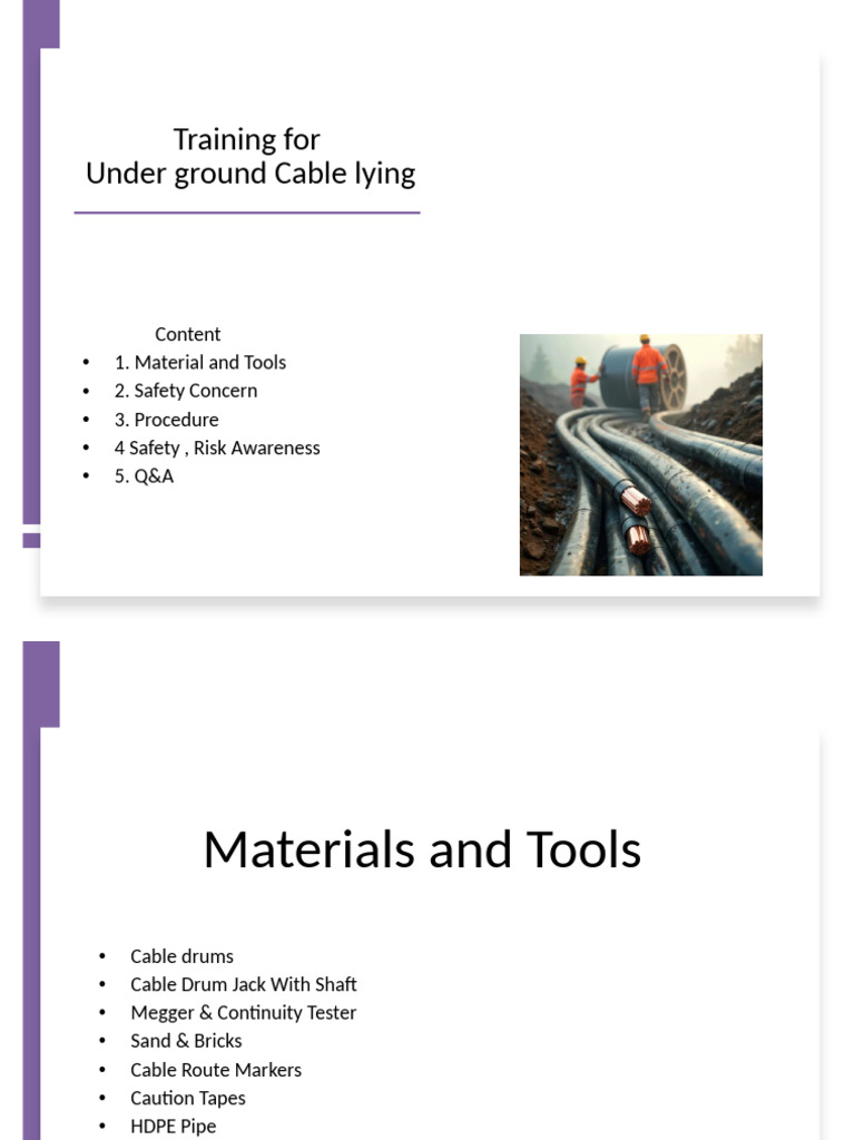 Underground Cable Laying Training Guide | PDF | Equipment