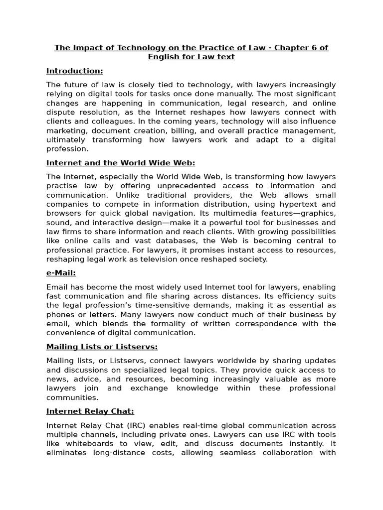 The Impact of Technology On The Practice of Law - Chapter 6 of English ...