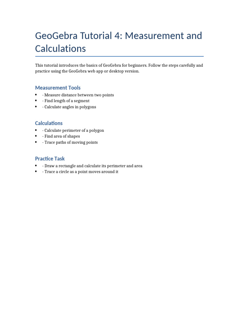 GeoGebra Tutorial 4 Measurement and Calculations | PDF