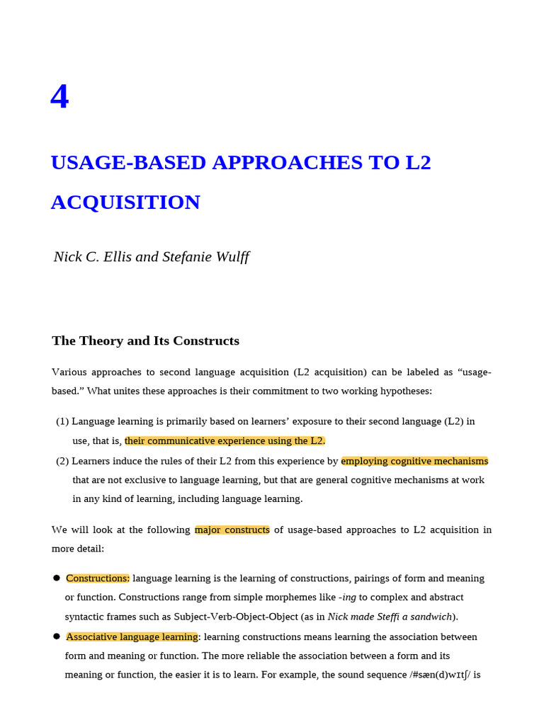Theories in Second Language Acquisition An Introdu... - (4 Usage-Based ...