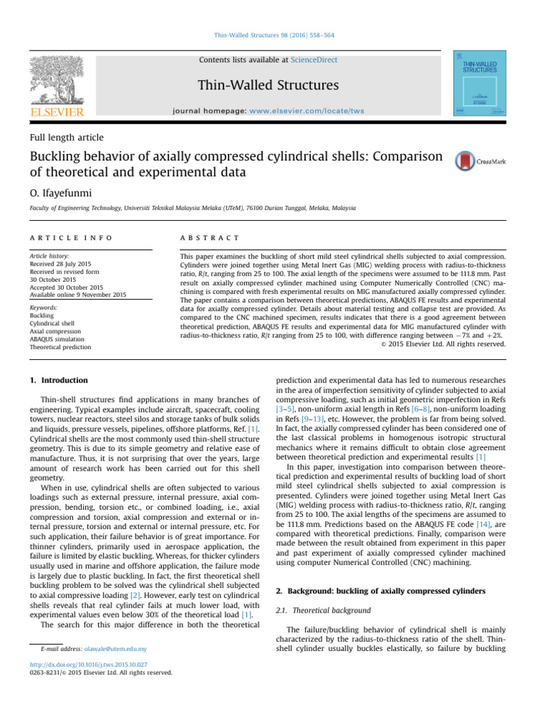 Buckling of Cylindrical Shells Under Compression | PDF | Buckling ...
